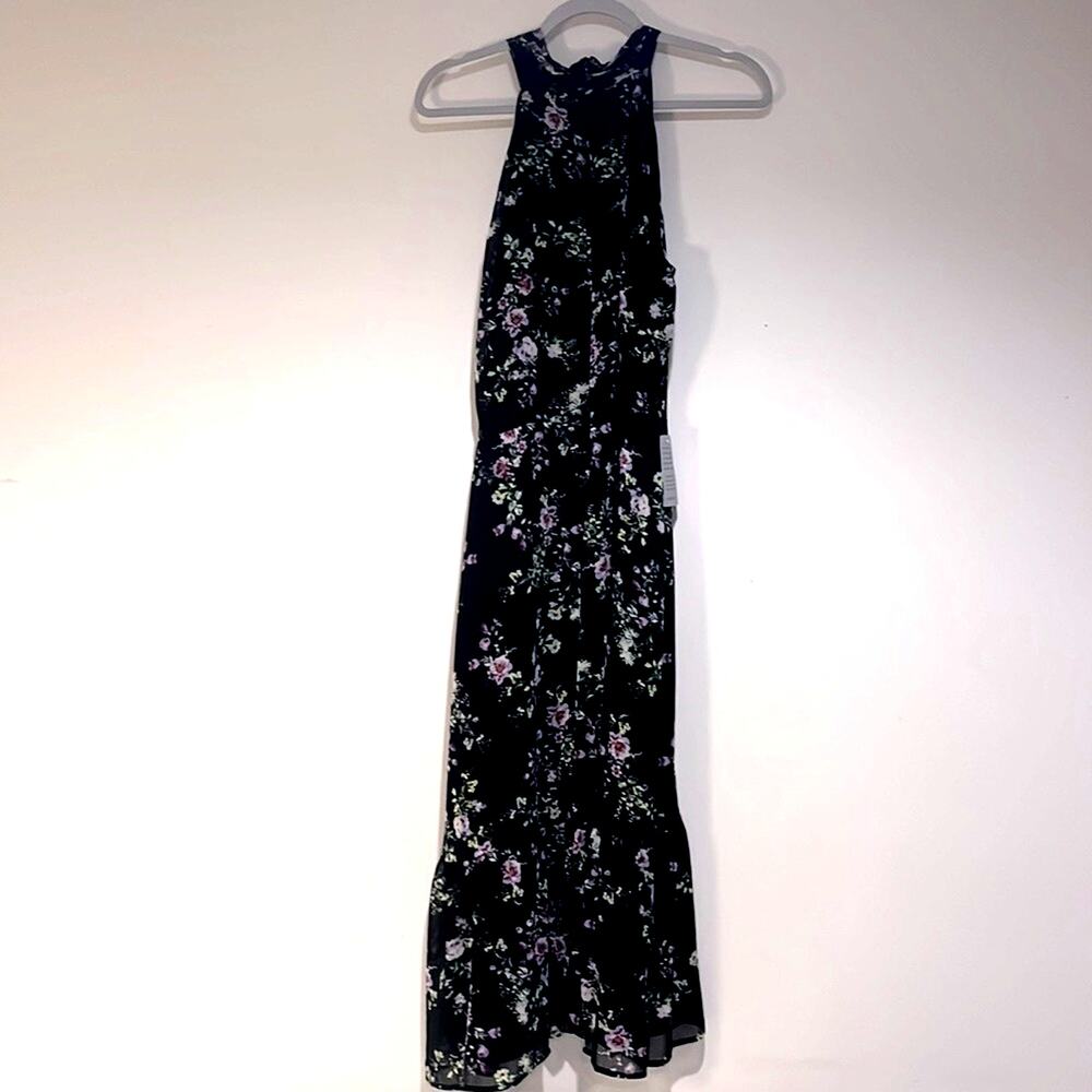 Fourteenth Place Dark Floral Halter Tiered Maxi Dress Size Large Black 90s NWT - Picture 2 of 10